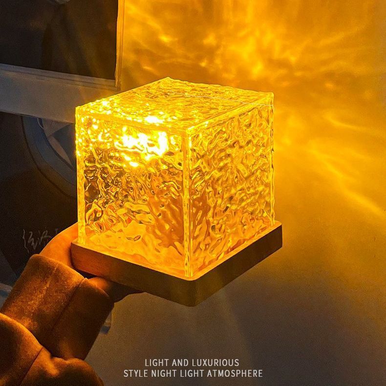 Dynamic Rotating Water Ripple Night Light 3 Colors Flame Crystal Lamp