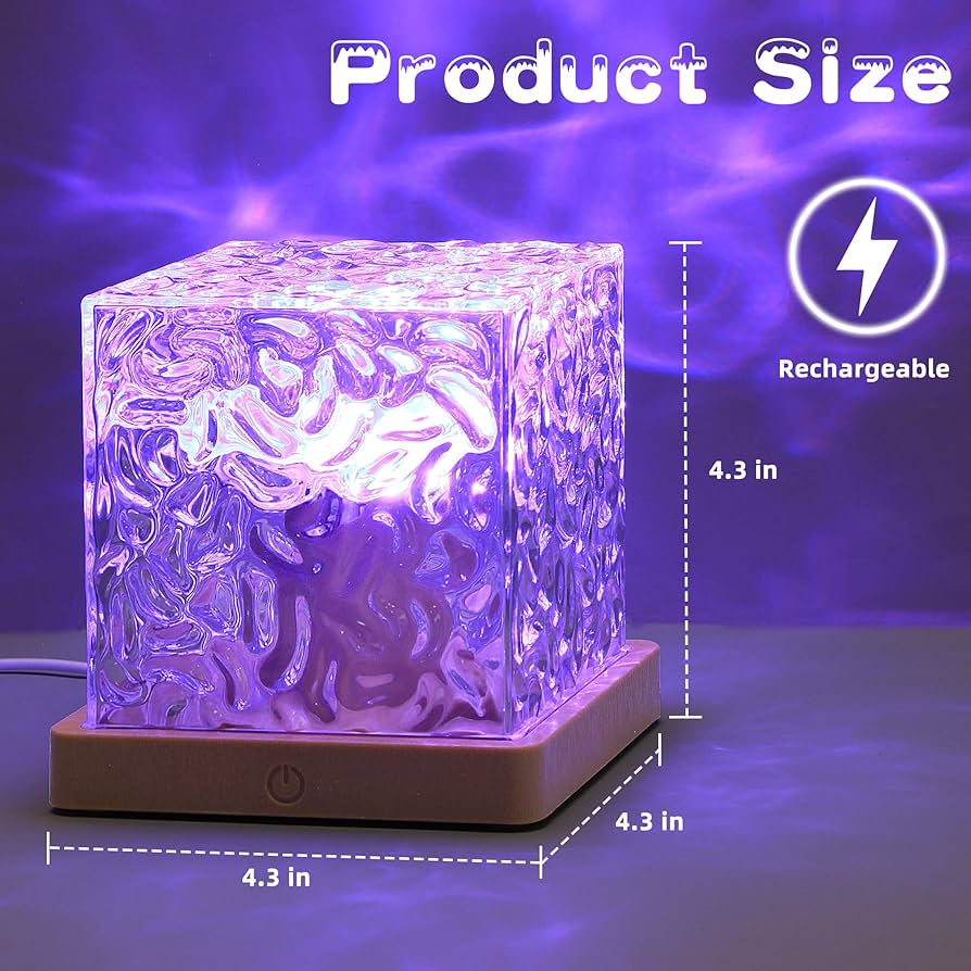 Dynamic Rotating Water Ripple Night Light 3 Colors Flame Crystal Lamp