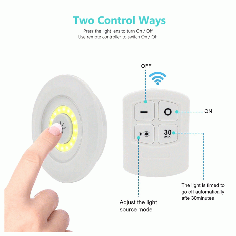 Pack Of 3 LED Remote Control Lights | Tap Light For Cabinet Wardrobe Room Kitchen