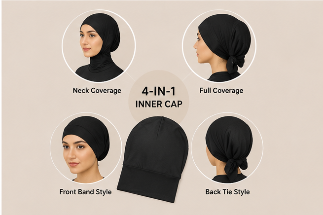 Pack of 5 Hijab With 1Pc 4-in-1 Inner Cap – Gift Set