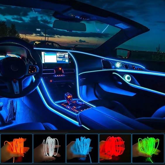 Car Dashboard Neon Light Strip – 3 Meter Flexible EL Wire with Easy Installation