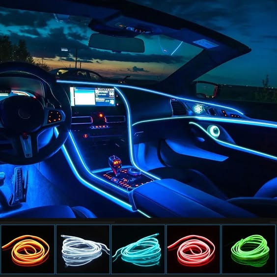 Car Dashboard Neon Light Strip – 3 Meter Flexible EL Wire with Easy Installation