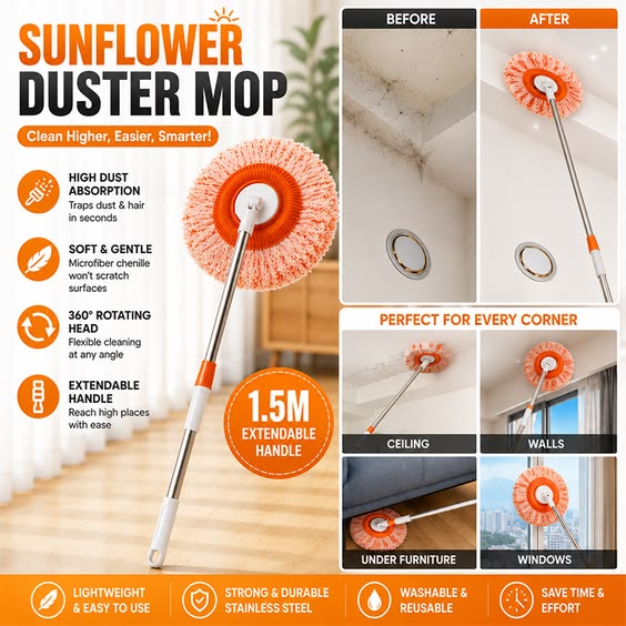 360° Rotatable Cleaning Mops Adjustable Multifunctional Sunflower Chenille Magic Mop Head Microfiber