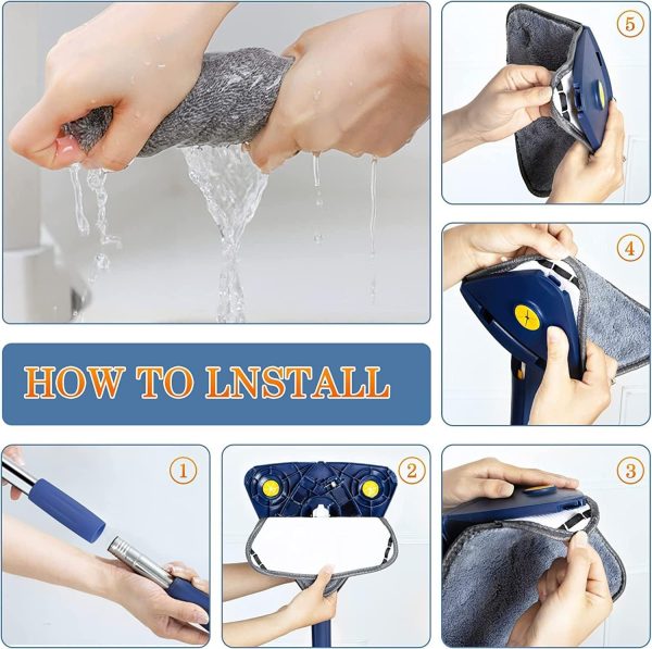 Extendable Triangle Mop 360 Twist Squeeze Window Glass Toilet Bathroom Floor Household Cleaning Ceiling Dusting